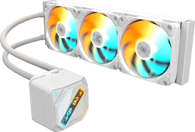 Gigabyte gaming 360 ice argb liquid CPU cooler 360mm aio white triple 120mm ez-chain fans copper base-null