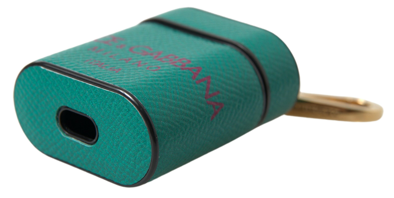 Green maroon calf leather logo print strap AirPods case-null
