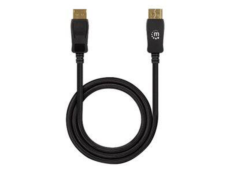 Manhattan displayport 1.4 cable, 8k@60hz, 2m, braided cable, male to male, with latches, fully shielded, black,-null