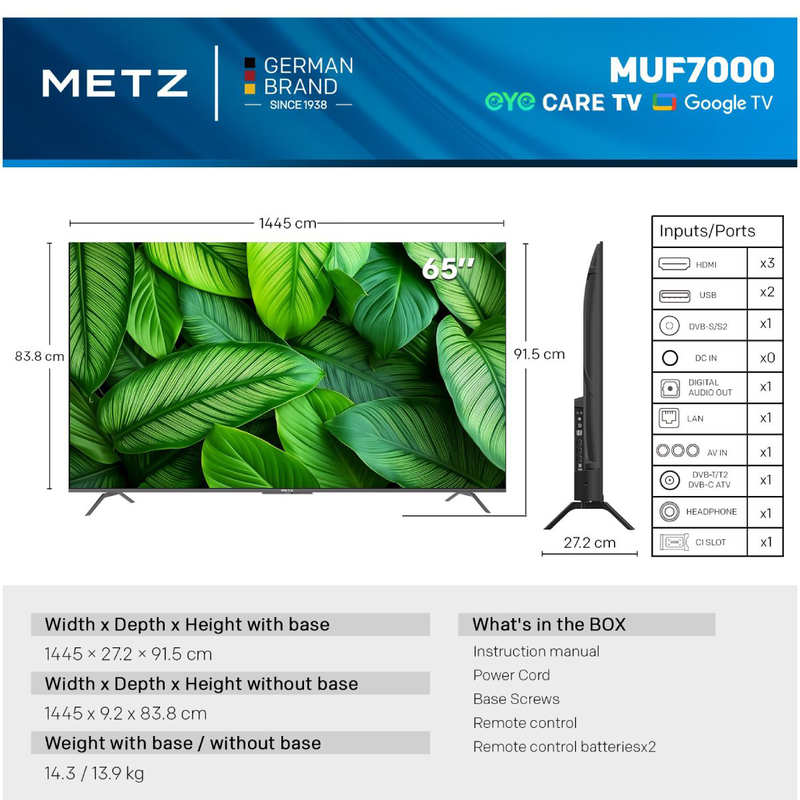 Metz 65'' 65muf7000z  4k uhd google TV  [3-years warranty]-null