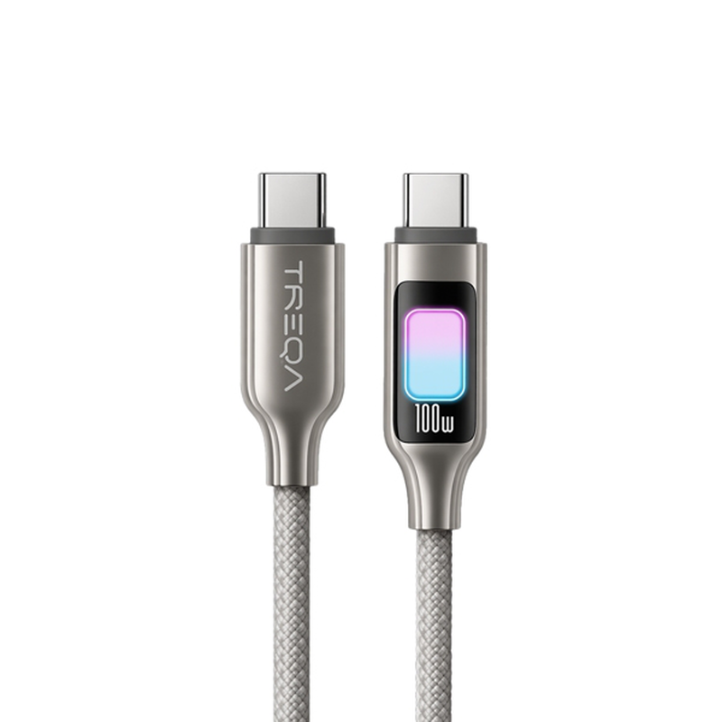 &Kappa;&alpha;&lambda;ώ&delta;&iota;&omicron; &phi;ό&rho;&tau;&iota;&sigma;&eta;&sigmaf; 100w Type-C to Type-C fast charging with led display ca-80055 gray - treqa, , medium-null