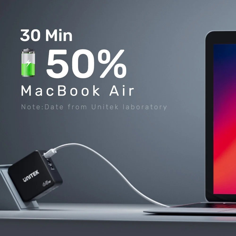 Unitek charge wall 65w 4in1 gan charger black p1117b, , medium-null