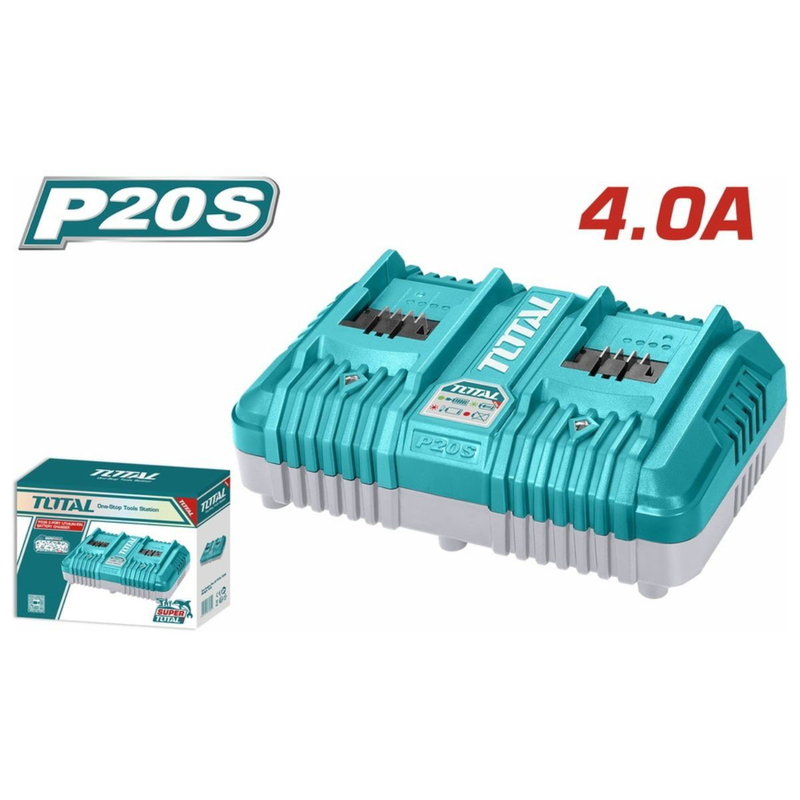 Product image: Total επαγγελματικός ταχυφορτιστής διπλής θύρας 4a για μπαταρίες 20v li-ion (tcli2034e), , medium-null