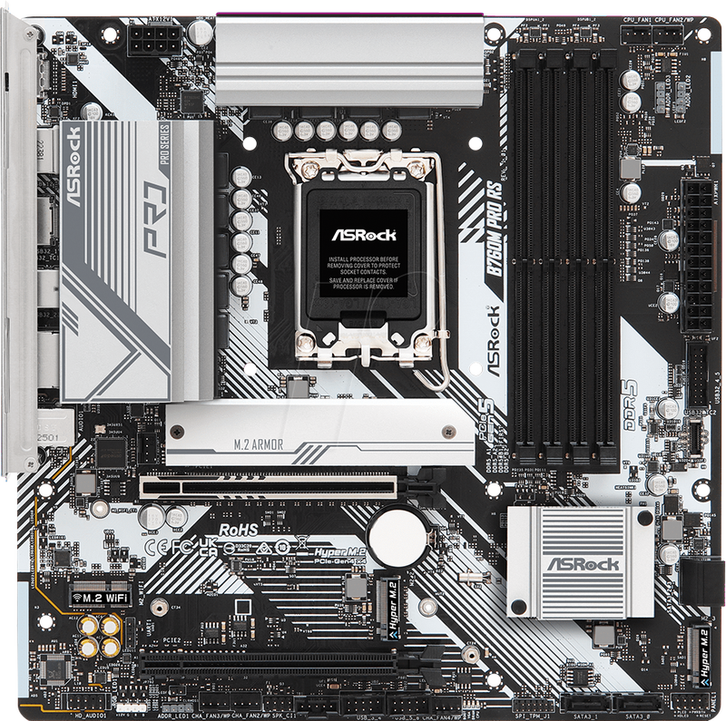 Asrock b760m pro rs micro-atx motherboard lga 1700 intel b760 ddr5 pcie 5.0 x16 triple m.2 2.5GBe USB-c HDMI dp black-null