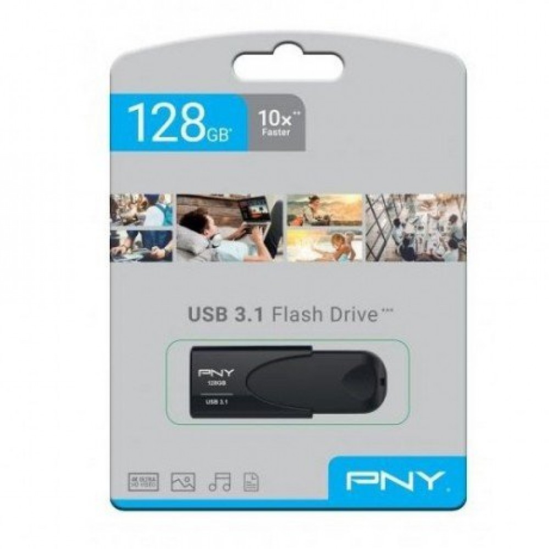 Pny flash drive attache 4 USB 3.1 stick 128GB capless slider black fd128att431kk, , medium-null