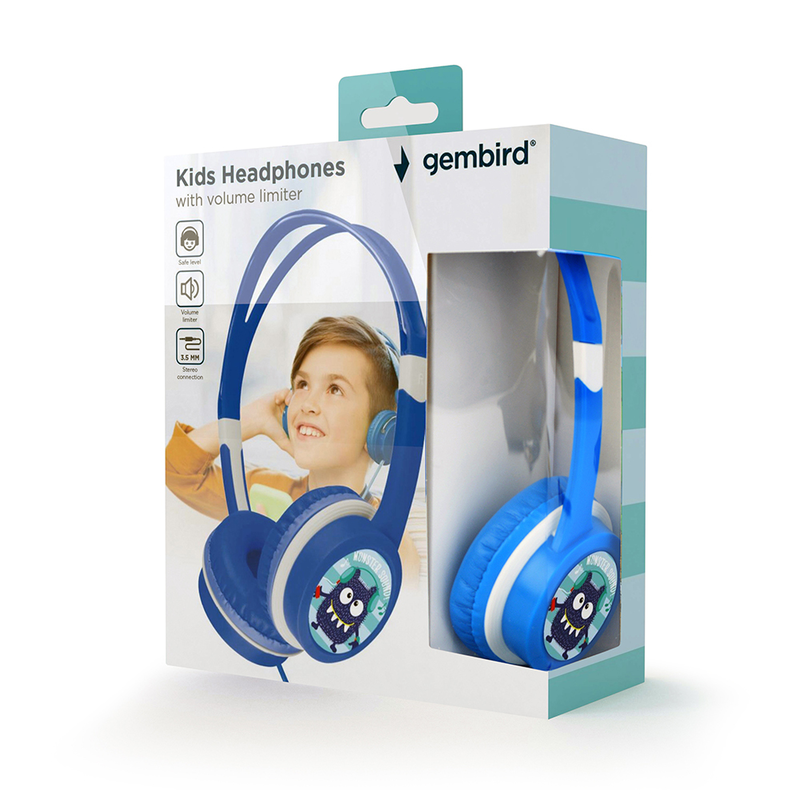 Gembird mhp-jr-b kids wired headphones 85db volume limiter on-ear 3.5mm jack 1.2m blue-null