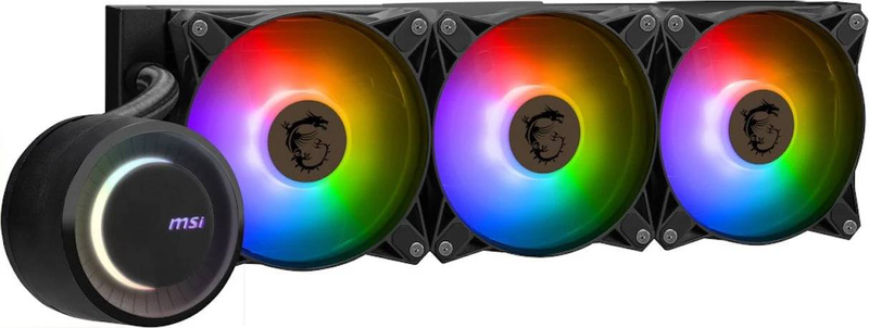 Msi mag coreliquid e360 argb aio liquid CPU cooler 360mm 3x120mm argb fans rotatable block intel AMD black-null
