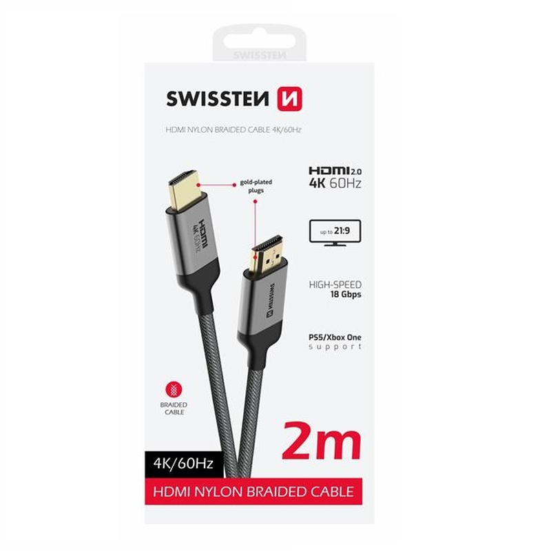 Swissten HDMI 2.0 4k 60hz nylon braided cable 2m, , medium-null