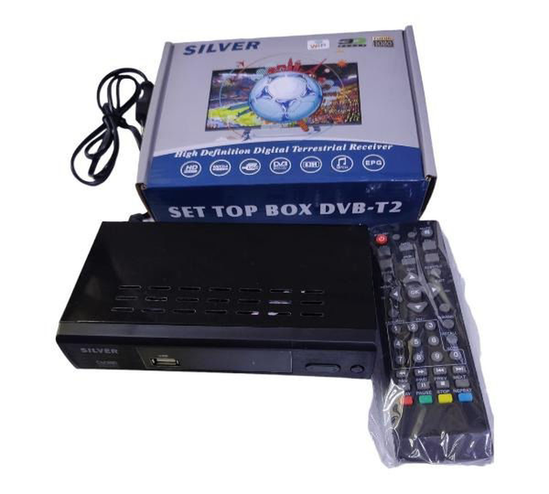 Silver dvb-t2 decoder terestrial reciever, , medium-null