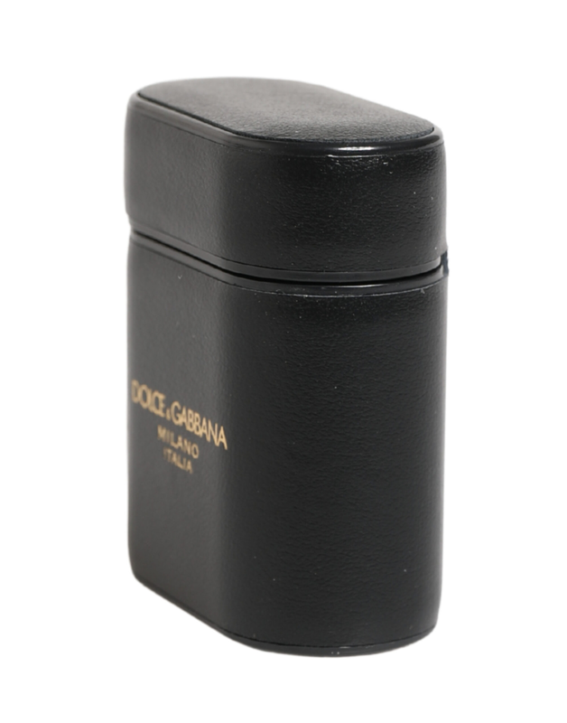 Black calf leather logo print flip holder AirPods case-null