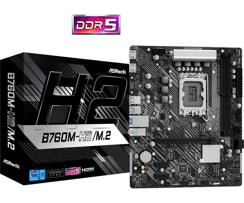 Asrock b760m-h2/m.2 micro-atx motherboard lga1700 b760 ddr5 pcie 4.0 dual m.2 2.5GBe black 90-mxbn00-a0uayz-null