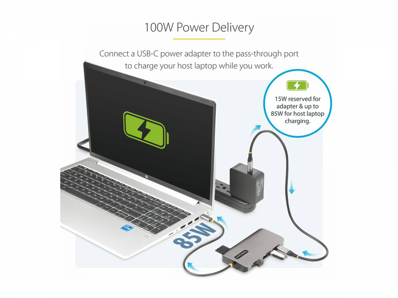 Startech.com 154b-USBc-multiport USB-c triple-monitor multiport adapter 2x displayport HDMI 4k sd 100w pd gbe grey-null