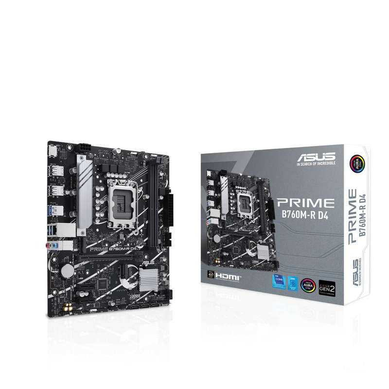 Asus prime b760m-r d4 micro-atx motherboard lga 1700 intel b760 ddr4 pcie 4.0 dual m.2 2.5GBe lan HDMI black-null