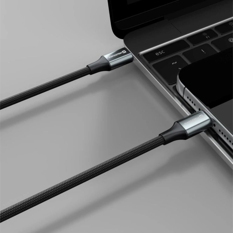 Swissten braided &kappa;&alpha;&lambda;ώ&delta;&iota;&omicron; USB-c &sigma;&epsilon; lightning 3a (έ&omega;&sigmaf; 30w) &mu;&epsilon; aluminum shell 1.5m 71529203 &mu;&alpha;ύ&rho;&omicron;, , medium-null