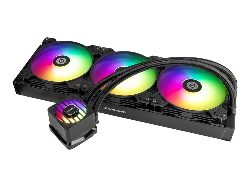 Enermax liqmaxflo 420 argb black 420mm aio liquid CPU cooler triple 140mm fans vrm fan copper base 420w tdp-null