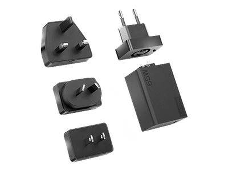 Lenovo 65w USB-c travel adapter 40aw0065ww power delivery with interchangeable plugs for USB-c laptops black-null
