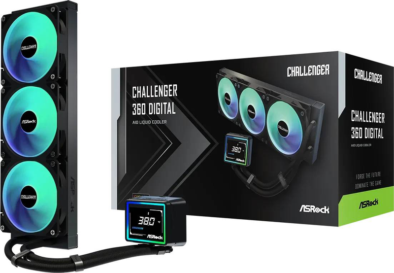 Asrock challenger 360 digital black argb liquid CPU cooler 360mm aio 3in display triple 120mm fans copper-null