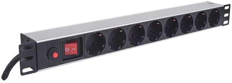 German type, with on/off switch and overload protection, 3m power cord (euro 2-pin plug) - power strip (rack-mountable) - ac 250 v - input: cee 7/4 - output connectors: 8 (cee 7/3) - 1u - 19" - 3 m - germany - black, , medium-null