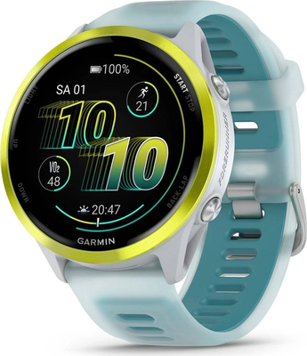 Garmin forerunner 570 GPS running smartwatch | 47mm | amOLED | amp yellow aluminium | translucent whitestone/turquoise band, , medium