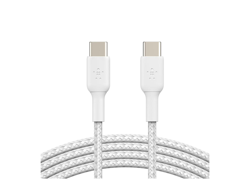 Belkin boost charge - USB cable - 24 pin USB-c (m) to 24 pin USB-c (m) - USB 2.0 - 3 a - 2 m - USB power delivery (60w), braided cable - white-null