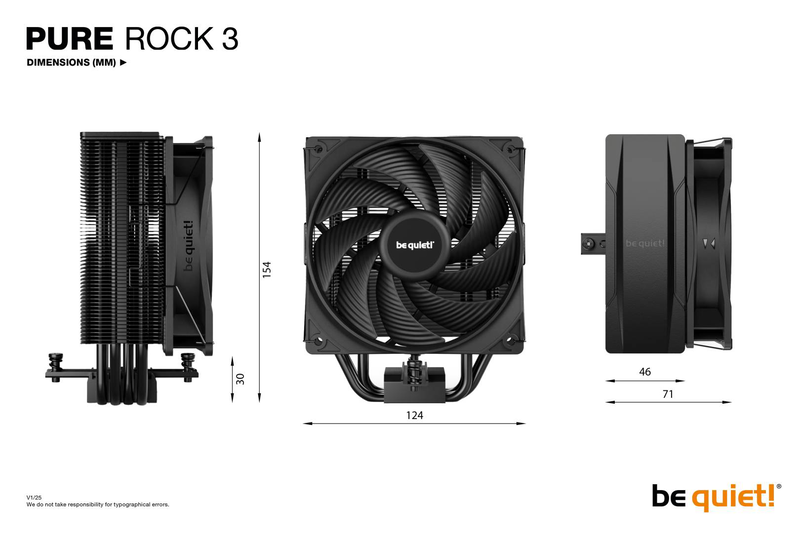 Be quiet! Pure rock 3 bk039 single-tower CPU cooler 190w tdp 4 hdt heatpipes pure wings 3 120mm pwm intel AMD black-null