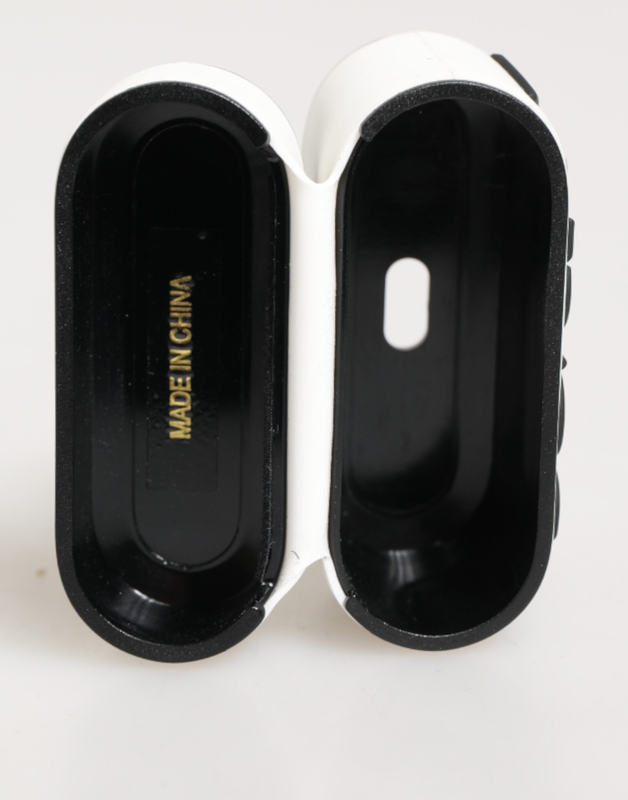 White black rubber logo embossed accessory AirPods case-null