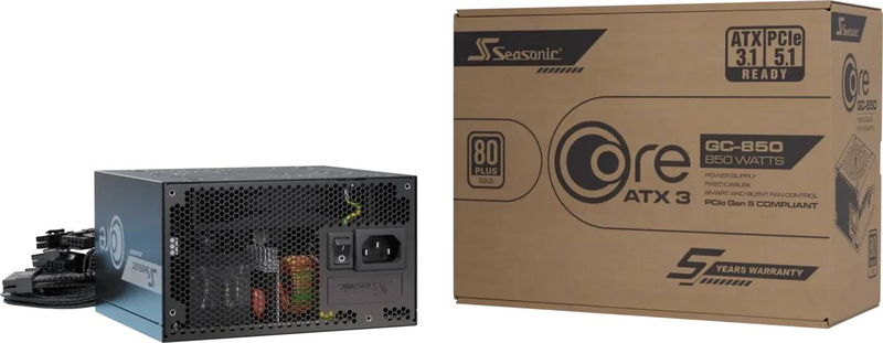 Seasonic core gc-850 850w atx 3.1 psu 80+ gold non-modular 12v-2x6 pcie 5.1 japanese capacitors black-null