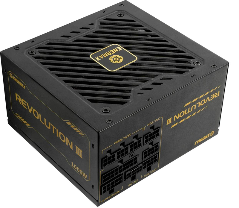 Enermax revolution III 1000w erv1000g atx 3.1 psu 80 plus gold fully modular native 12v-2x6 120mm fdb black-null