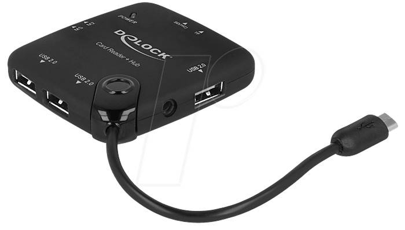 Delock micro USB otg card reader + 3 port USB hub / card reader (ms, ms pro, mmc, sd, ms duo, ms pro duo, rs-mmc, transflash, microsd, mmcmicro, sdhc, ms micro, microsdhc, sdxc, microsdxc, ms pro-hg) / USB, , medium-null
