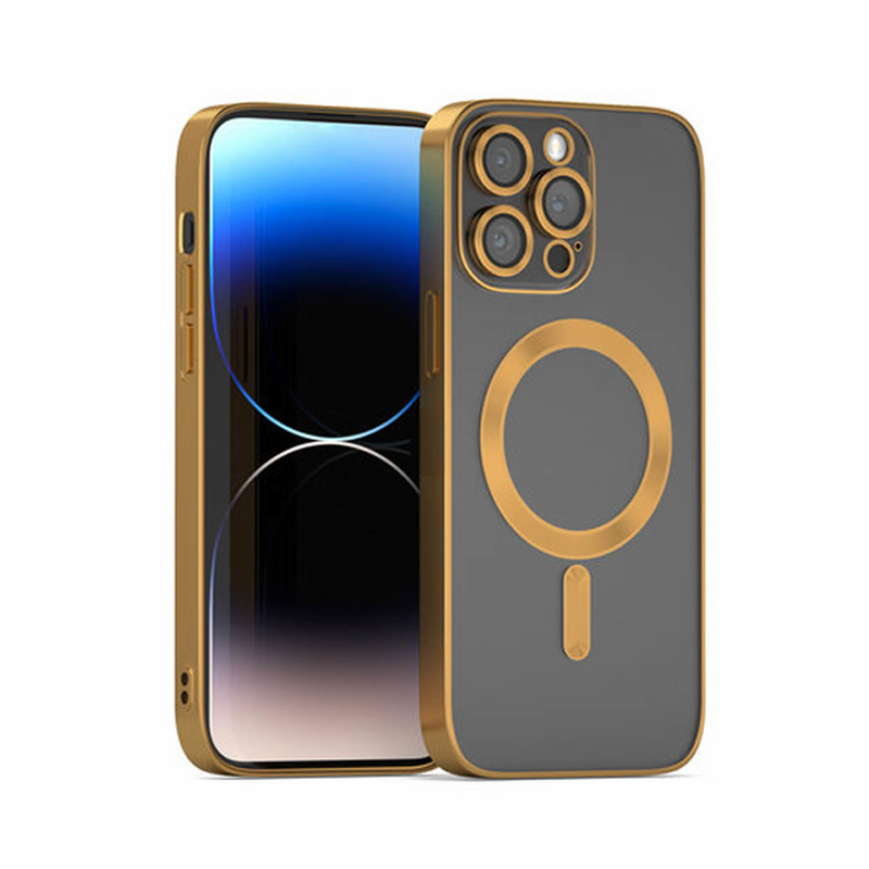 Product image: iPhone 15 plus green on MagSafe silicon TPU case /camera protection gold, , medium-null