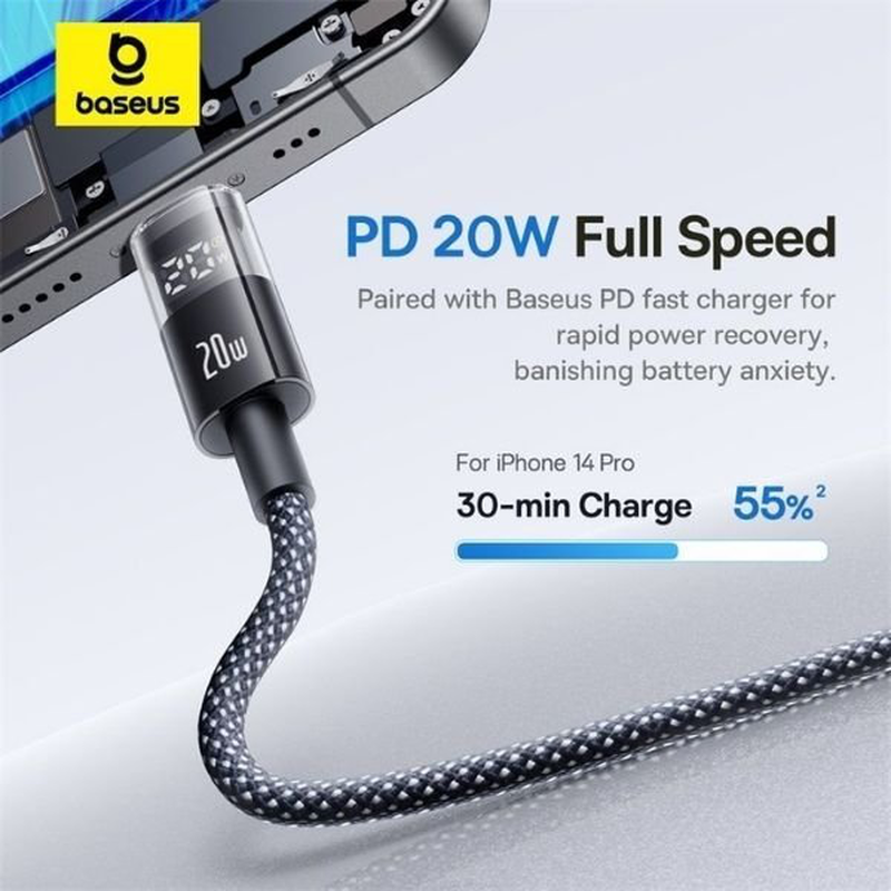 Baseus cable lightning to USB-c display 2 series braided 20w 1.0m black, , medium-null