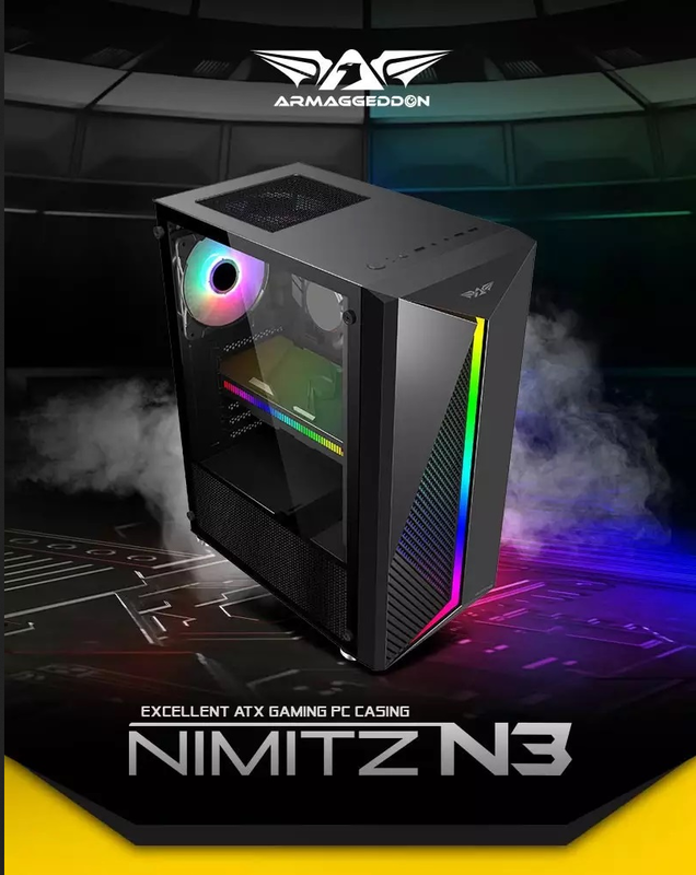 Product image: Armaggeddon nimitz n3 atx case with led strip and 3 fixed rgb fans, , medium-null
