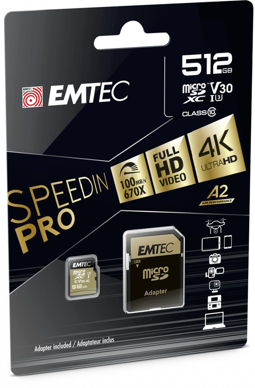 Emtec speedin' pro - flash memory card (sd adapter included) - 512GB - a2 / video class v30 / uhs-i u3 / class10 - 670x - microsdxc uhs-i-null