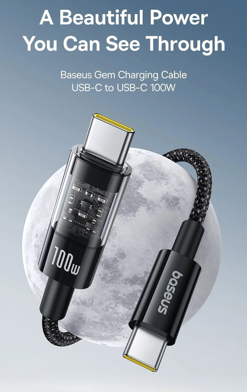 Baseus cable USB-c to USB-c gem series 100w 1.0m black, , medium-null