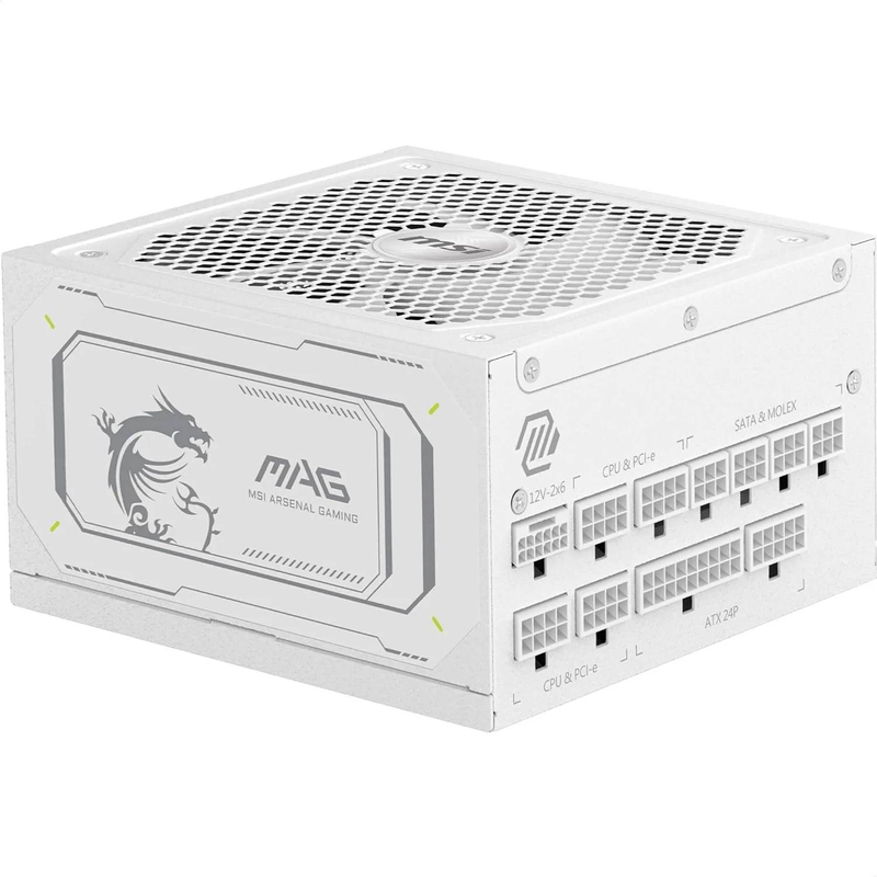 Msi mag a1000gl pcie5 1000w white power supply atx 3.1 80 plus gold fully modular 12v-2x6 600w pcie 5.1 135mm fdb-null