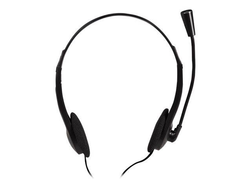 Logilink hs0052 on-ear stereo headset wired dual 3.5mm jack boom microphone inline volume control black-null