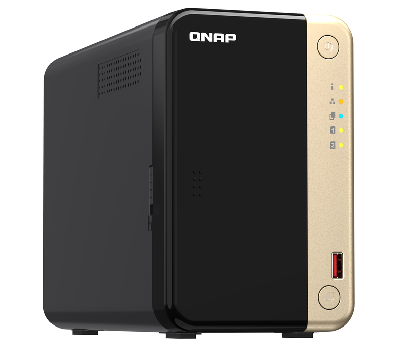 Qnap nas 2-bay tower intel quad-core, 8GB ram, pcie slot, dual 2.5GBe, HDMI 2.1 & SSD caching ts-264, , medium-null