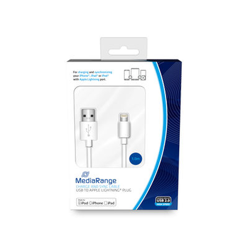 Media range mrcs178 charge & sync iPhone USB cable white, , medium-null