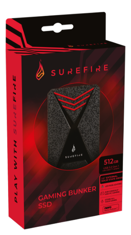 Verbatim surefire SSD external USB 3.0 512GB  gx3 gaming 3.2 1gen blk/red-null