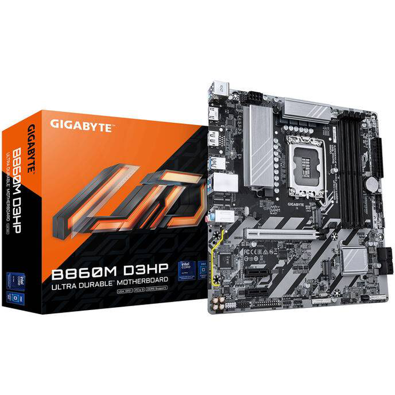 Gigabyte b860m d3hp micro-atx motherboard lga 1851 intel b860 ddr5 pcie 5.0 dual m.2 HDMI displayport black-null