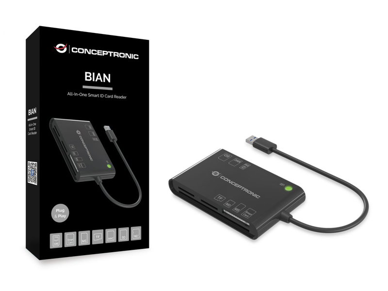 Conceptronic bian01b 7-in-1 USB 2.0 smart id card reader, smart card, sim, sd/sdhc/sdxc, micro sd/t-flash, mmc, ms, m2, , medium-null