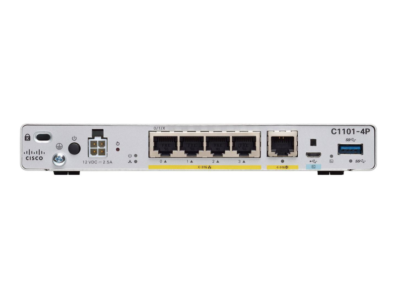 Cisco isr 1101 c1101-4p integrated services router 2x 1GBe wan 4-port 1GBe lan switch 4GB ram fanless ios xe-null