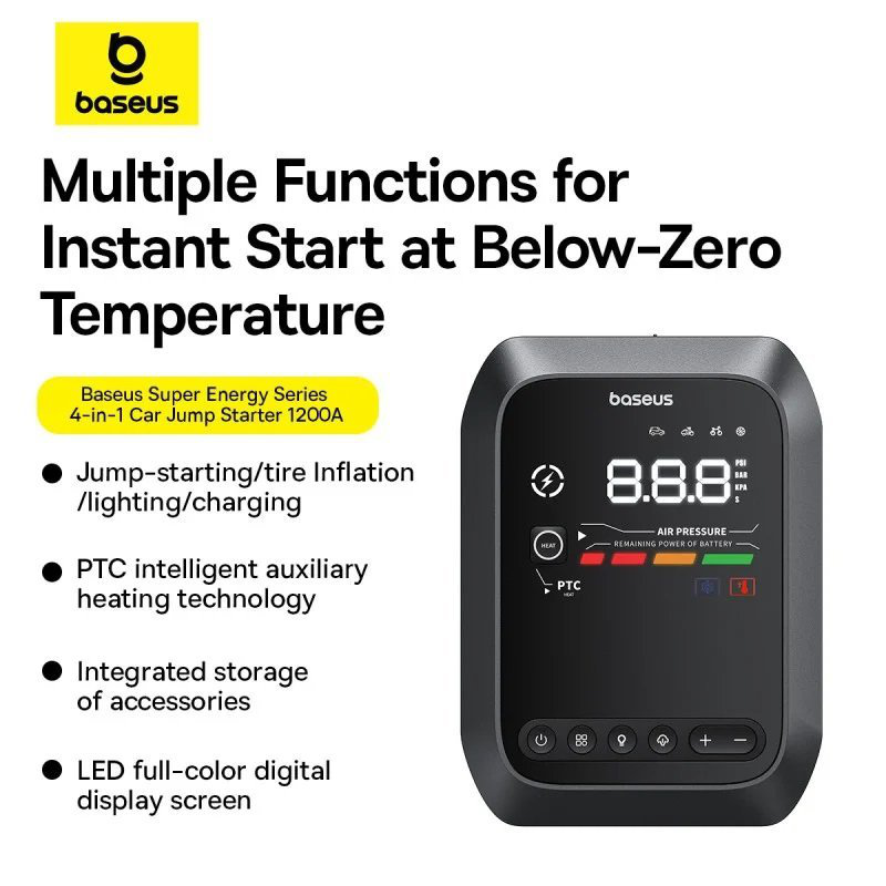 Baseus car jump start booster & powerbank + inflator 12650mAh 1200a super energy, , medium-null