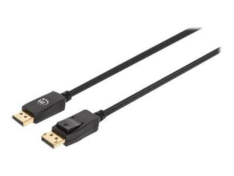 Manhattan displayport 1.4 cable, 8k@60hz, 2m, braided cable, male to male, with latches, fully shielded, black,-null