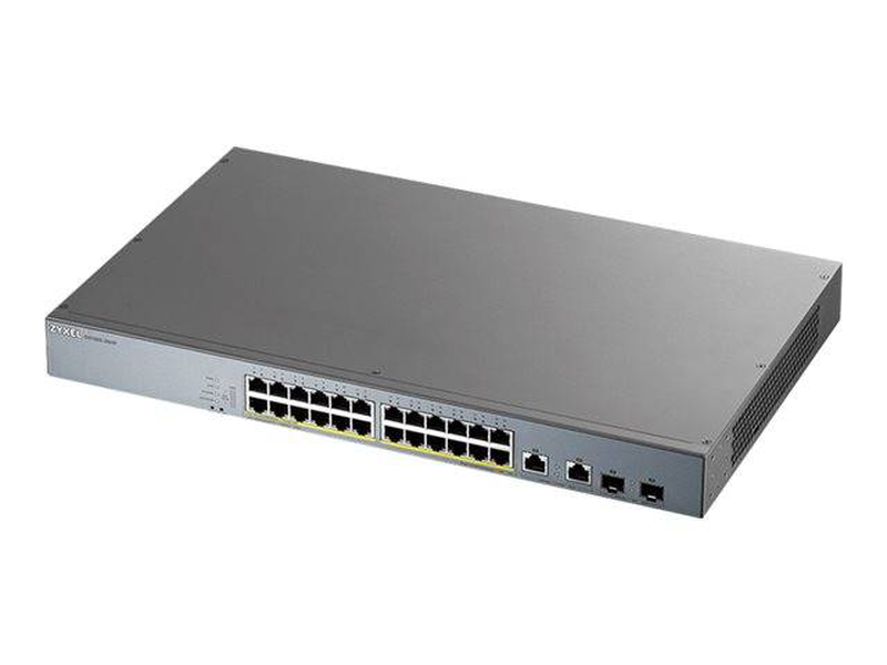 Zyxel gs1350-26hp / switch / smart / 24 x 10/100/1000 (poe+) + 2 x combo gigabit sfp (uplink) / desktop, rack-mountable / poe+ (375 w), , medium-null