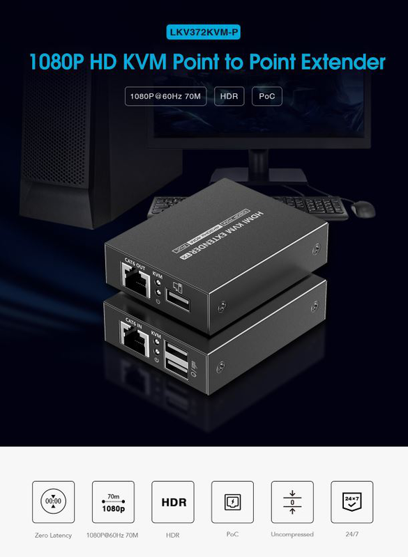 Lenkeng kvm HDMI extender over ethernet 4k30hz 70m lkv372kvm-p, , medium-null