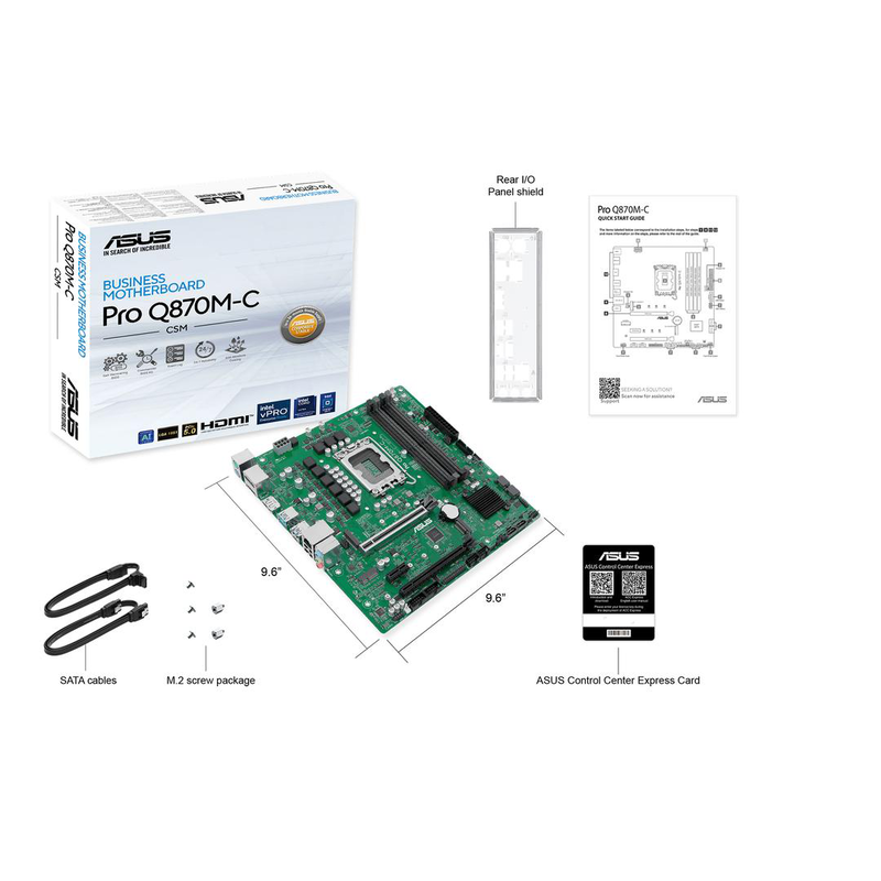 Asus pro q870m-c-csm intel q870 lga1851 micro-atx business motherboard ddr5 vpro 2x m.2 HDMI displayport black-null