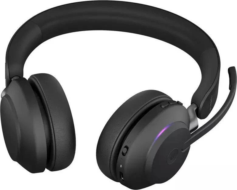 Jabra evolve2 65 uc stereo wireless on-ear office headset bluetooth 5.0 link 380a 3-mic busylight 37h black-null