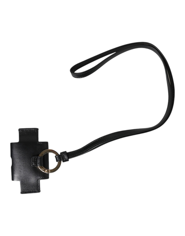 Black leather strap gold metal logo plaque AirPods case-null