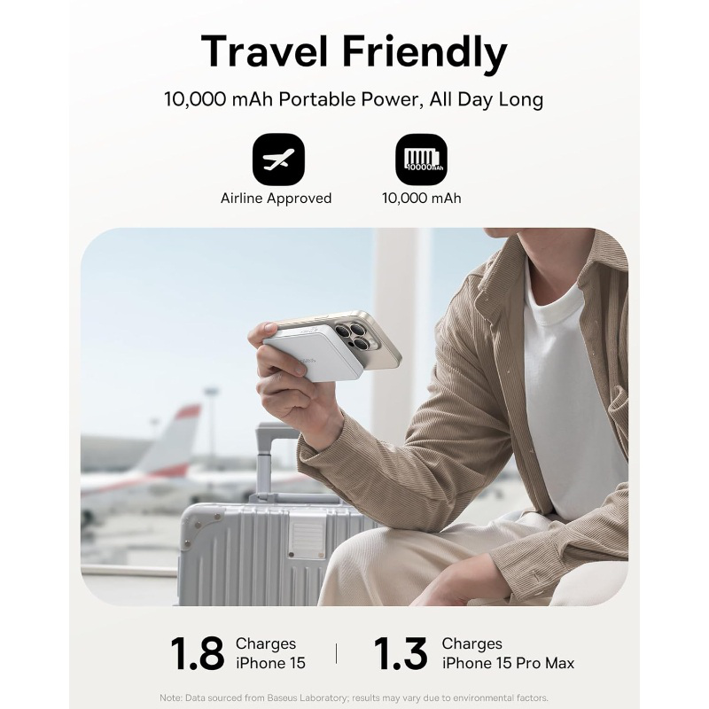 Baseus Airpow &alpha;&sigma;&upsilon;&rho;&mu;&alpha;&tau;&omicron; power bank 10000mAh - &alpha;&sigma;&pi;&rho;&omicron;, , medium-null